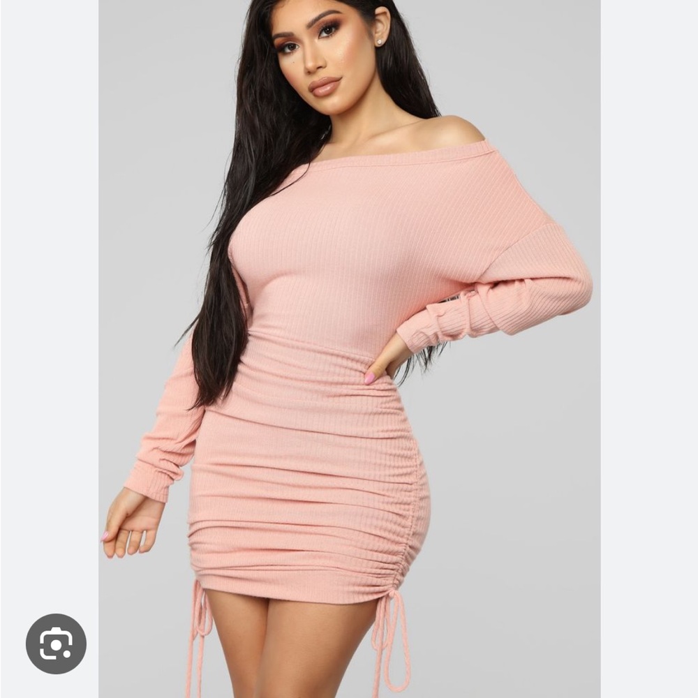 Fashion Nova Draw Me In Sweater Dress Off Shoulder Pink